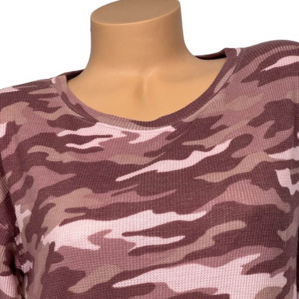PINK Victoria's Secret Women's XS Camo Waffle‎ Knit Thermal Top Pink Long Sleeve - Picture 2 of 8